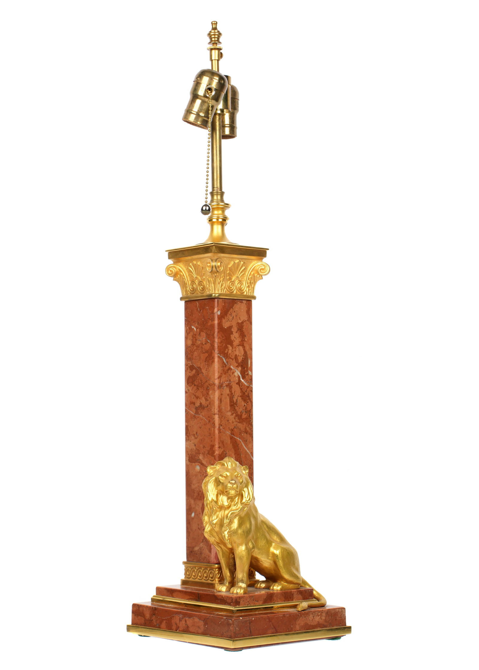 French Rouge Marble and Bronze Dore Lion Lamp (1 of 6)
