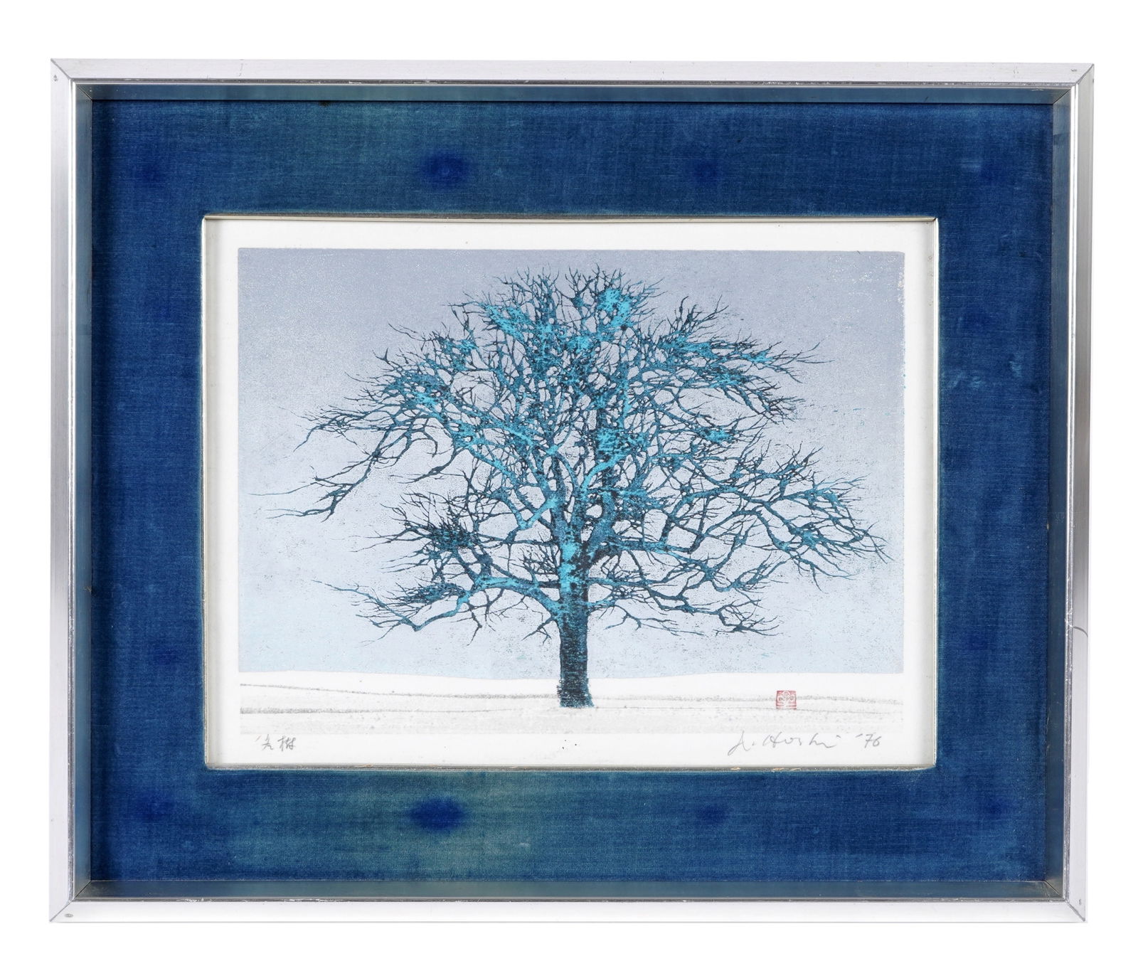 1976 Joichi Hoshi Winter Tree Woodblock Print (1 of 6)