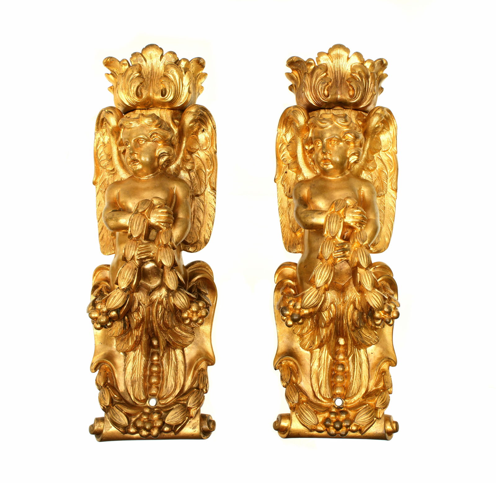 Pair French Bronze Dore Figural Cherub Mounts (1 of 6)