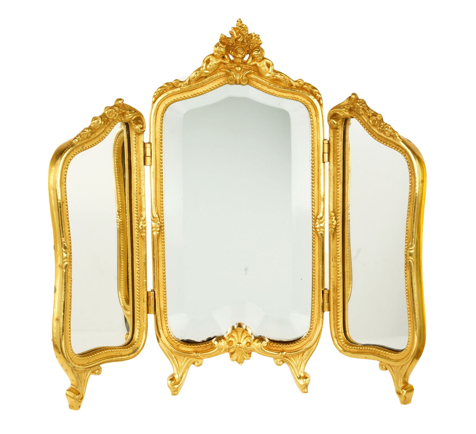 French Bronze Dore Triple Fold Table Mirror (1 of 6)