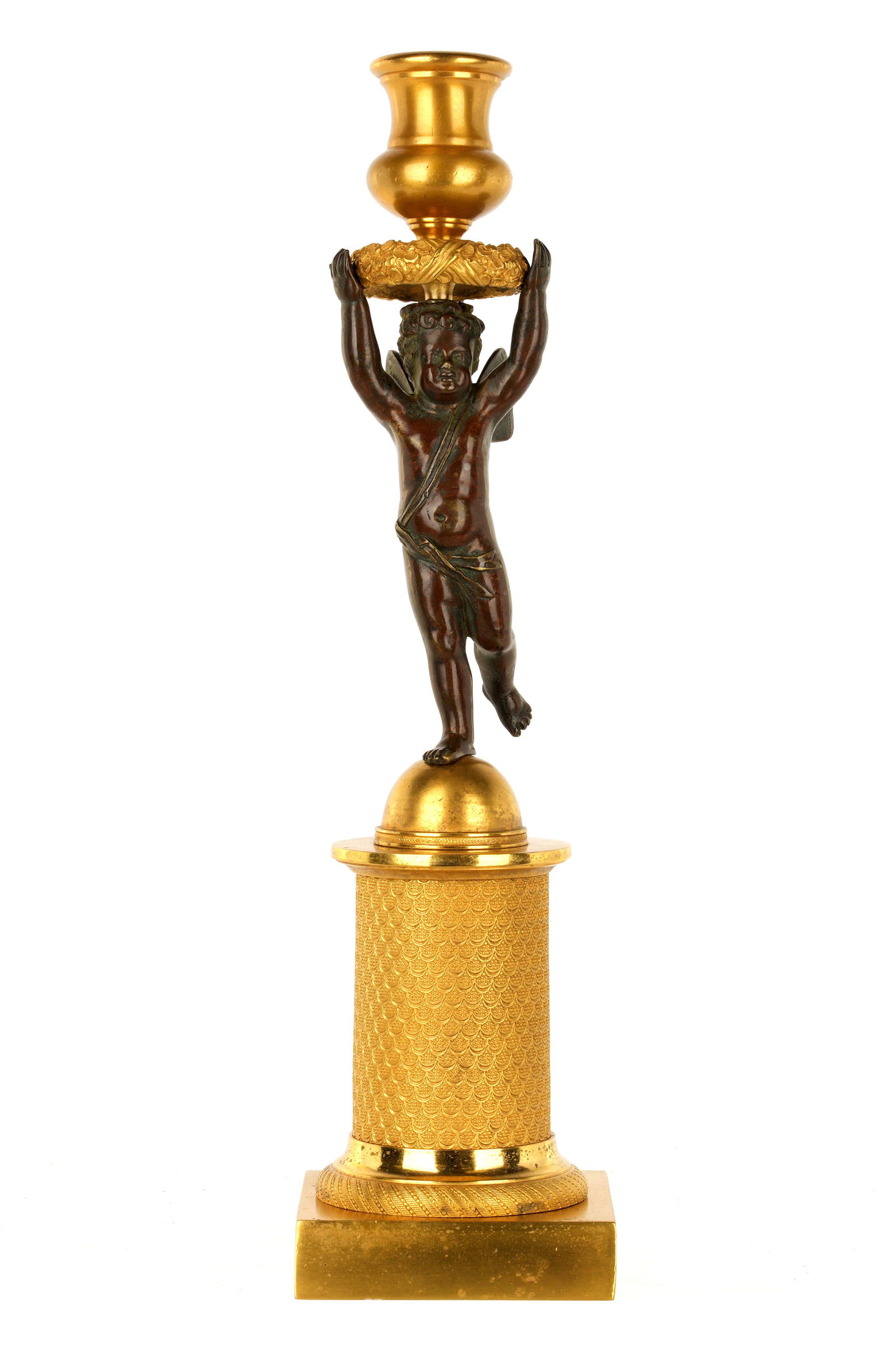 Parcel Gilt Bronze Figural Cherub Candlestick (1 of 6)