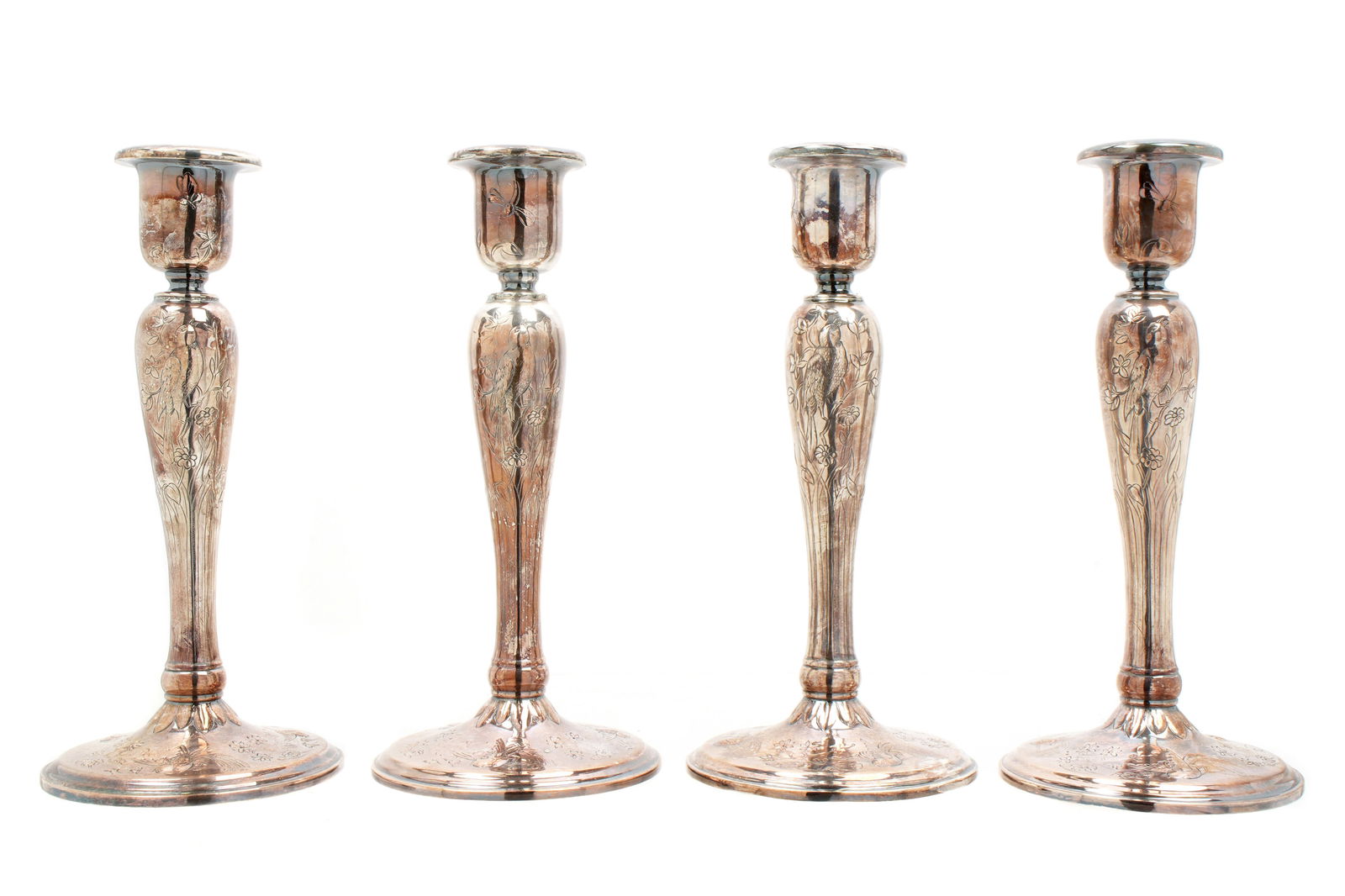 4 Tiffany Audubon Pattern Sterling Candlesticks (1 of 8)