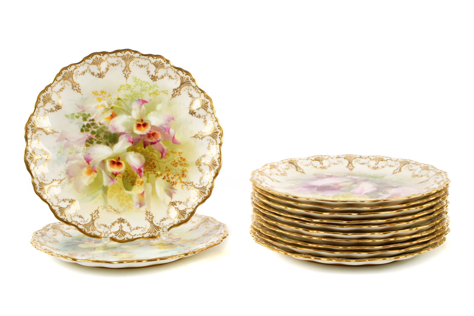 12 Royal Doulton For Tiffany Painted Orchid Plates (1 of 9)