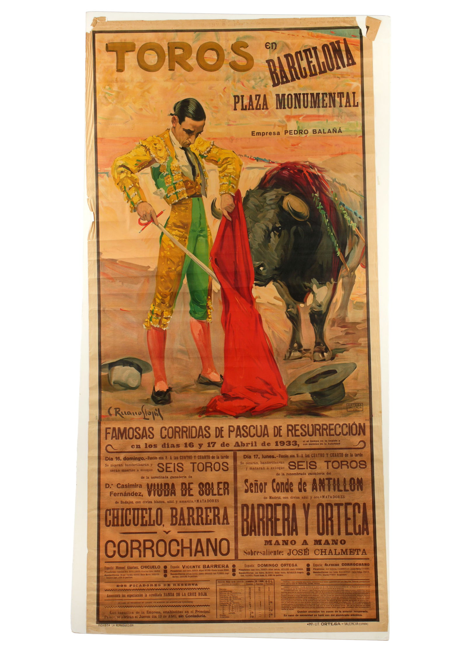 Large 1933 Ortega Matador Bullfighting Poster (1 of 11)