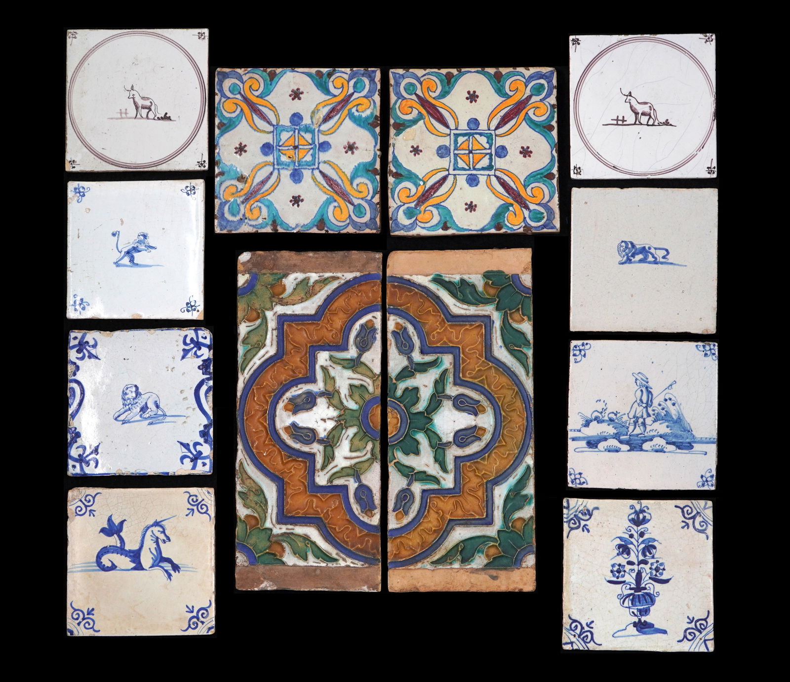 Twelve Continental Faience Tiles (1 of 14)