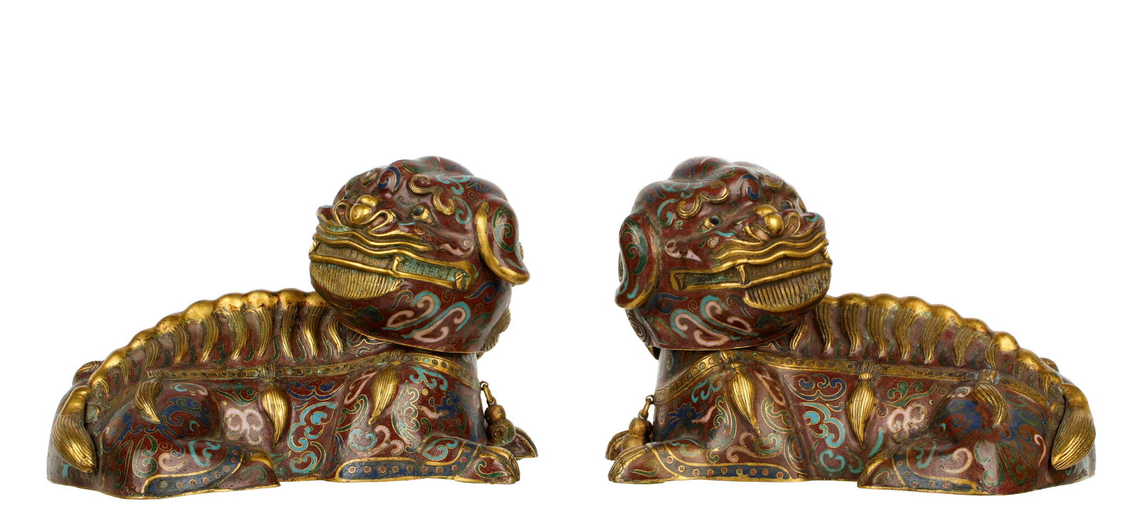 Pr Chinese Cloisonne Foo Lion Figural Censer Boxes (1 of 9)