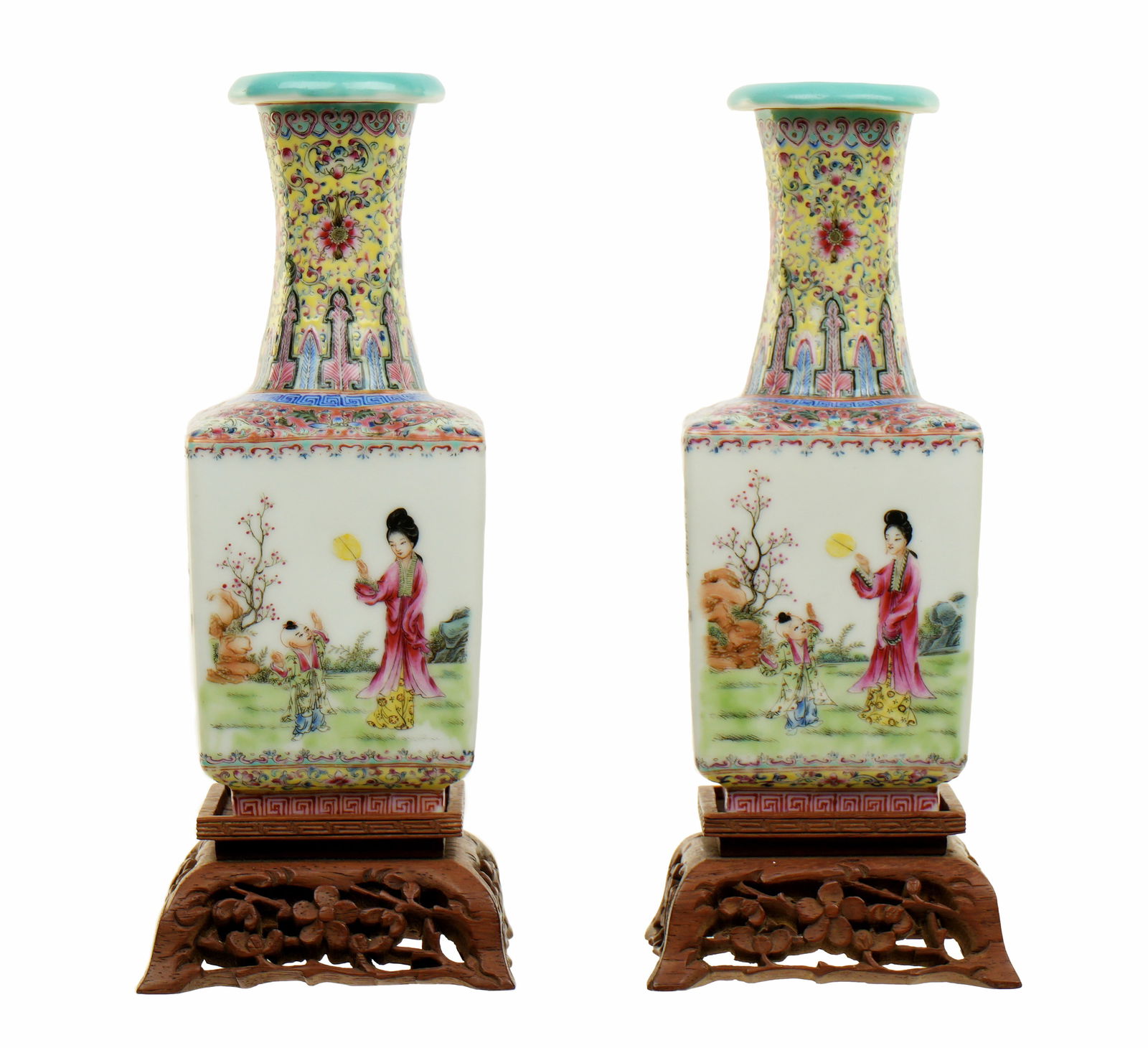 Pair Chinese Famille Rose Vases with Stands (1 of 7)
