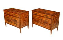 Pair 18th C. Giuseppe Maggiolini Style Italian Marquetry Inlaid Commodes