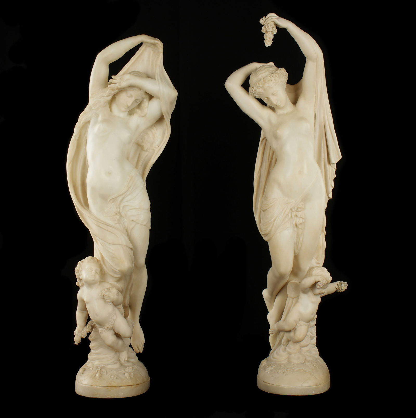 Pair Mathurin Moreau Night & Day Marble Statues (1 of 6)