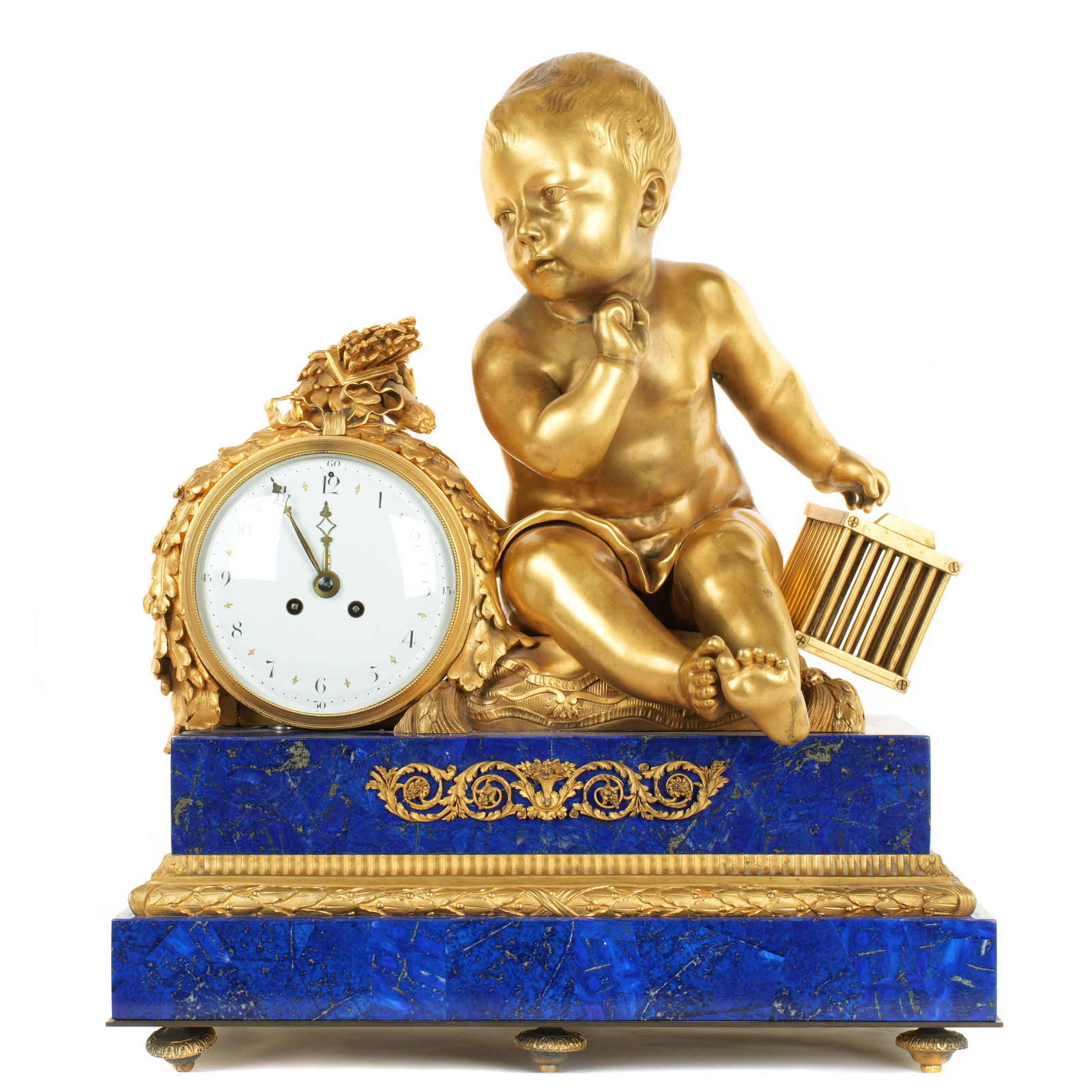 French Gilt Bronze and Lapis Figural Putto Clock (1 of 8)