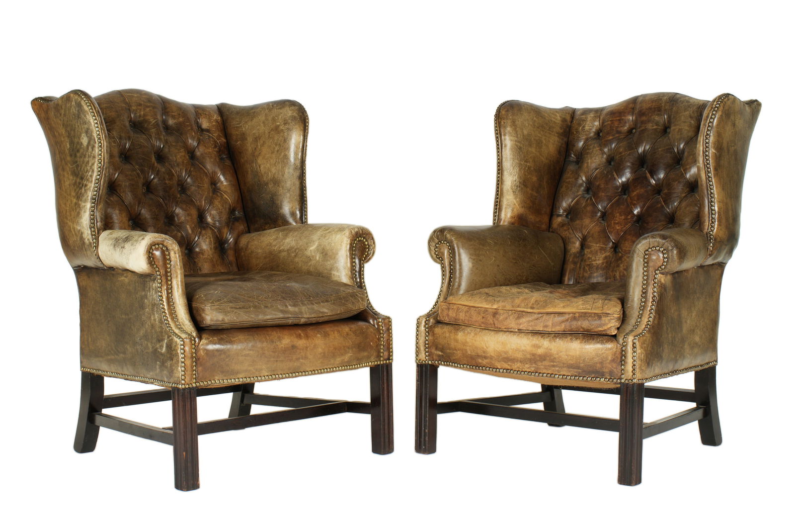 Pr English Chesterfield Tufted Leather Wing Chairs (1 of 6)