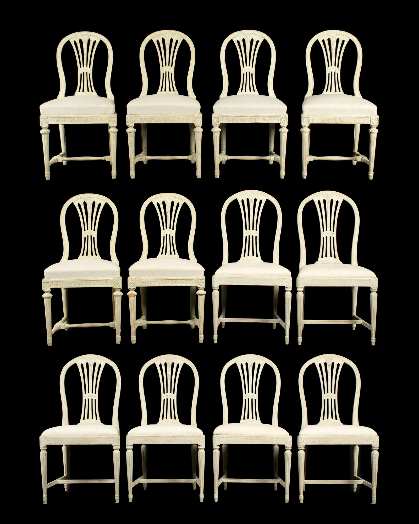 Assembled Set 12 Gustavian Painted Side Chairs (1 of 19)