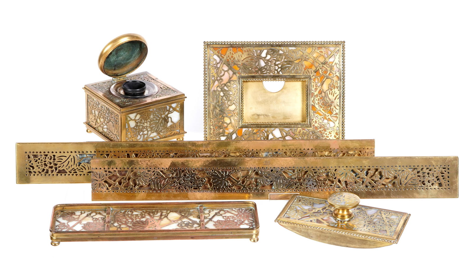 Six Piece Tiffany Studios Grapevine Desk Set (1 of 20)