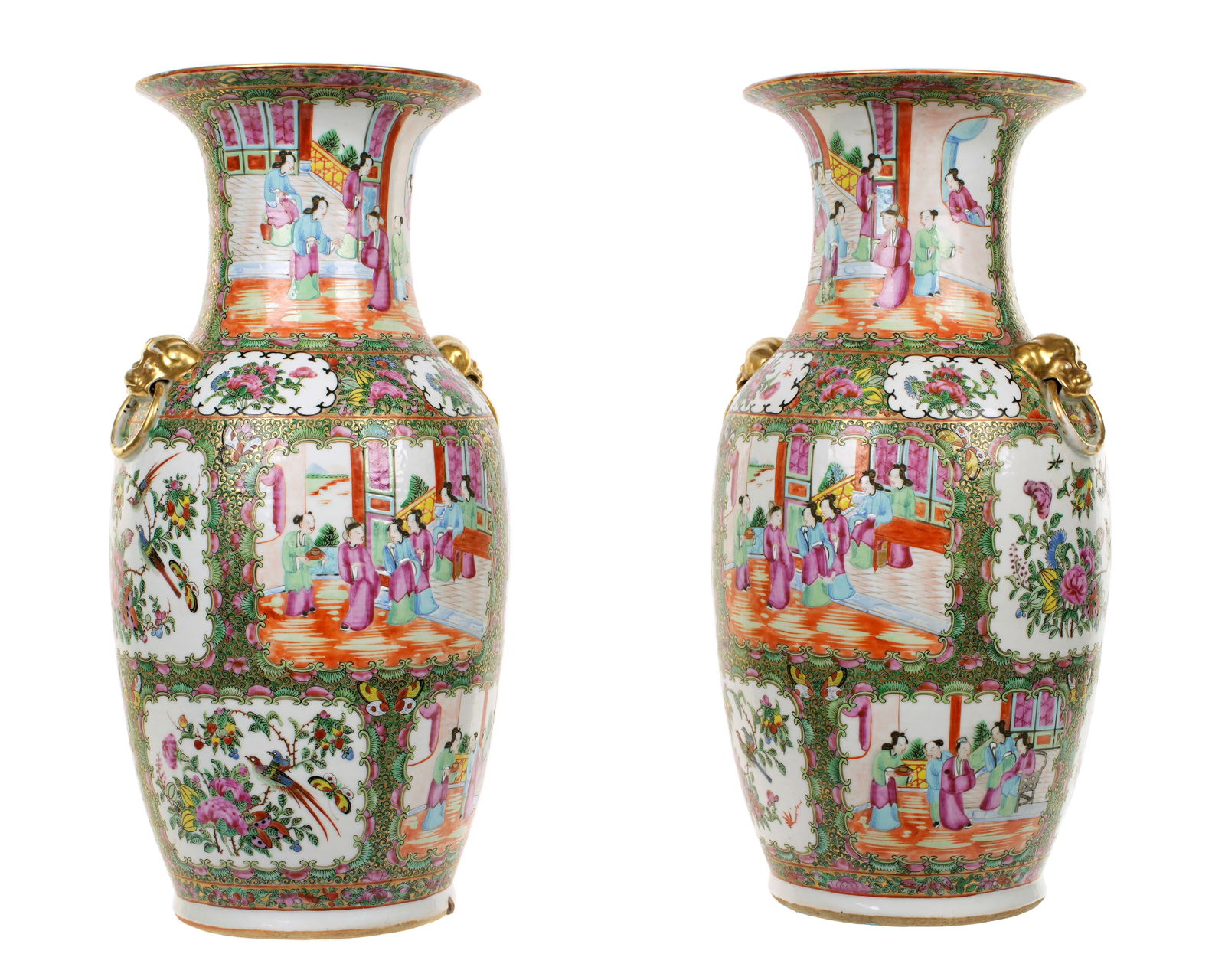 Pair Chinese Porcelain Rose Medallion Vases (1 of 8)