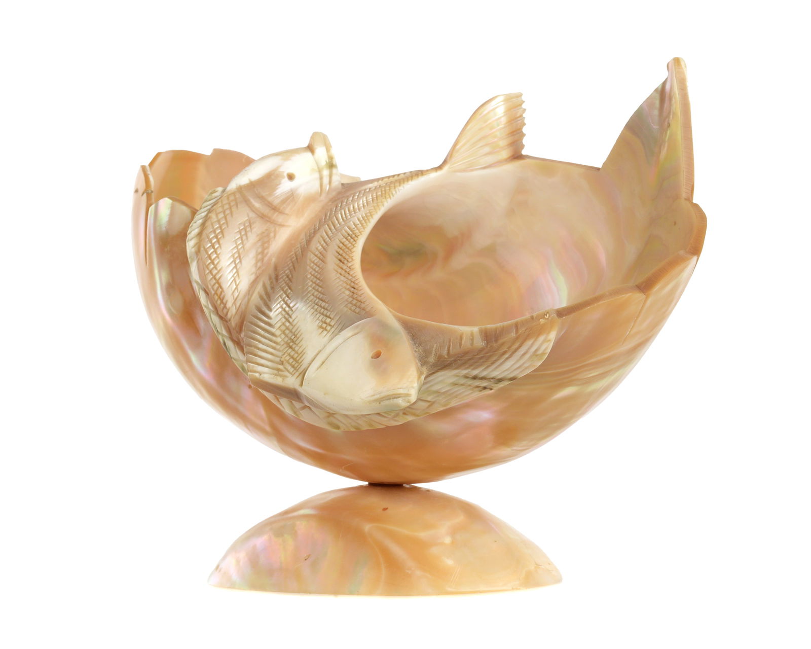 Victorian Carved Fish Abalone Shell Basket (1 of 7)