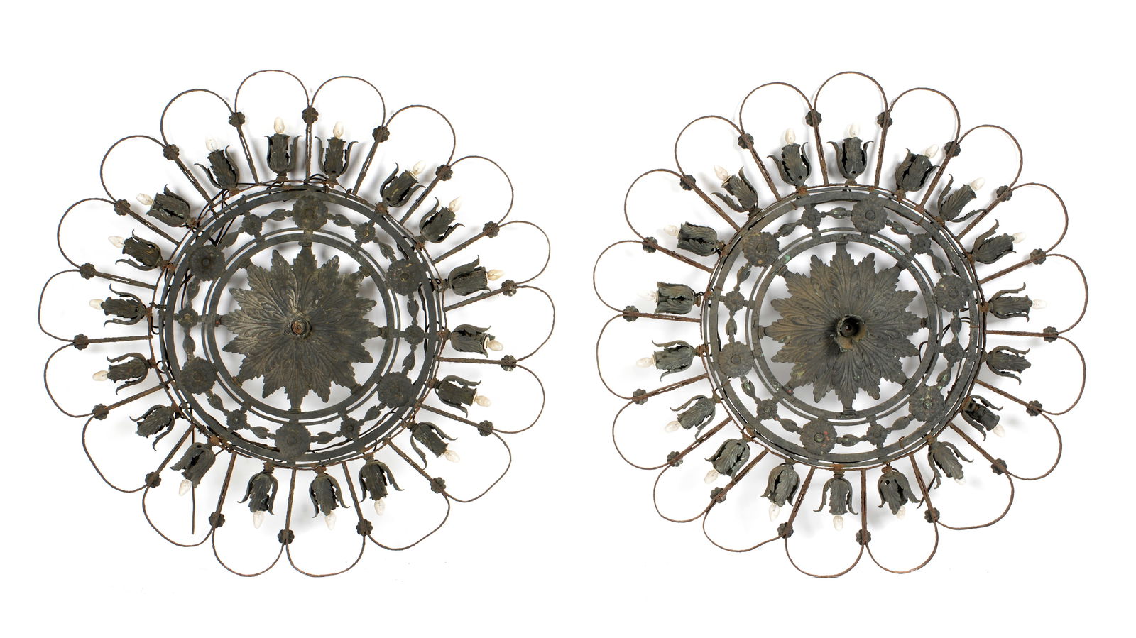Two Large Iron Floriform Hanging Light Fixtures (1 of 6)