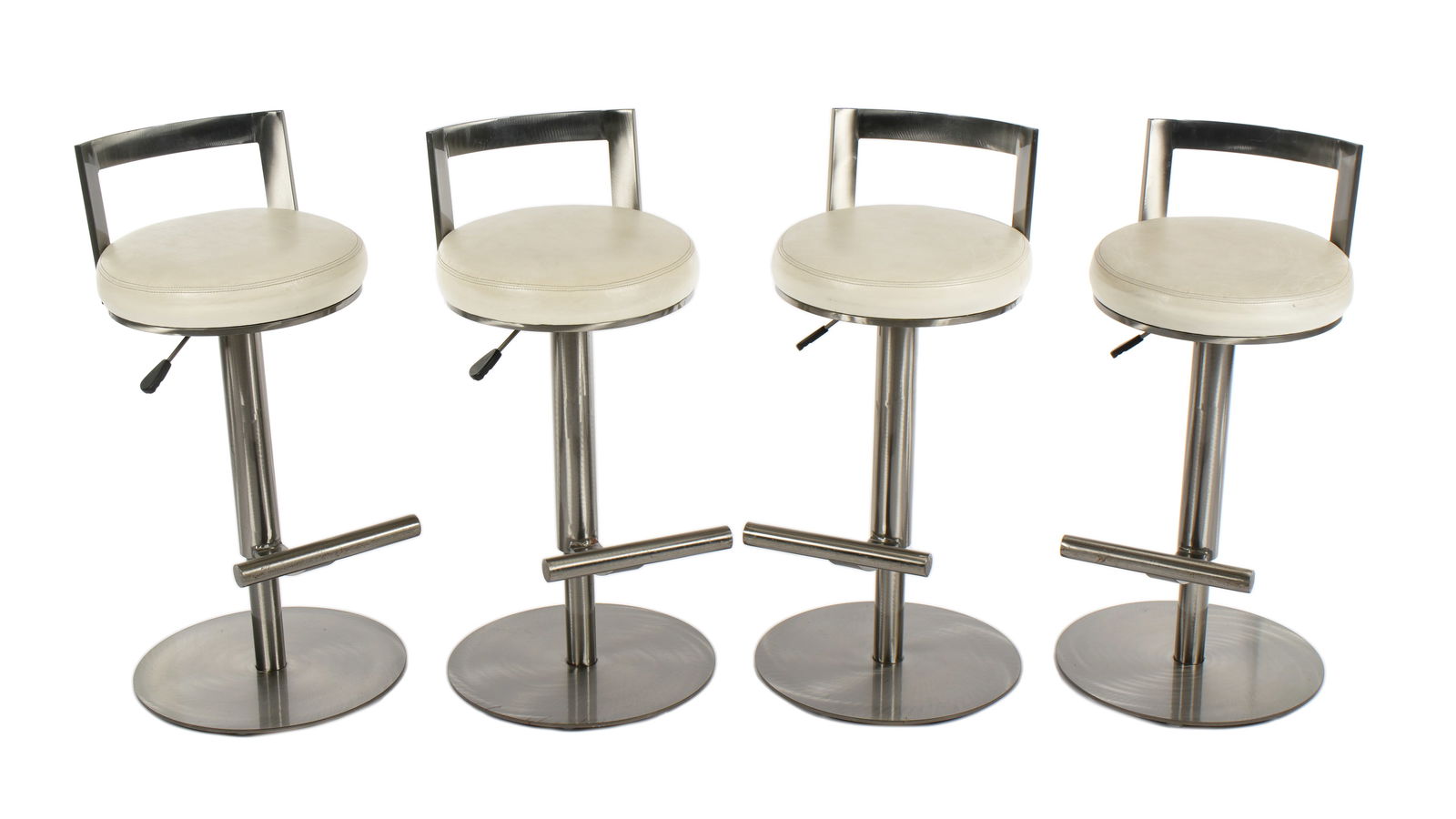 Four Brushed Steel and White Leather Bar Stools (1 of 5)