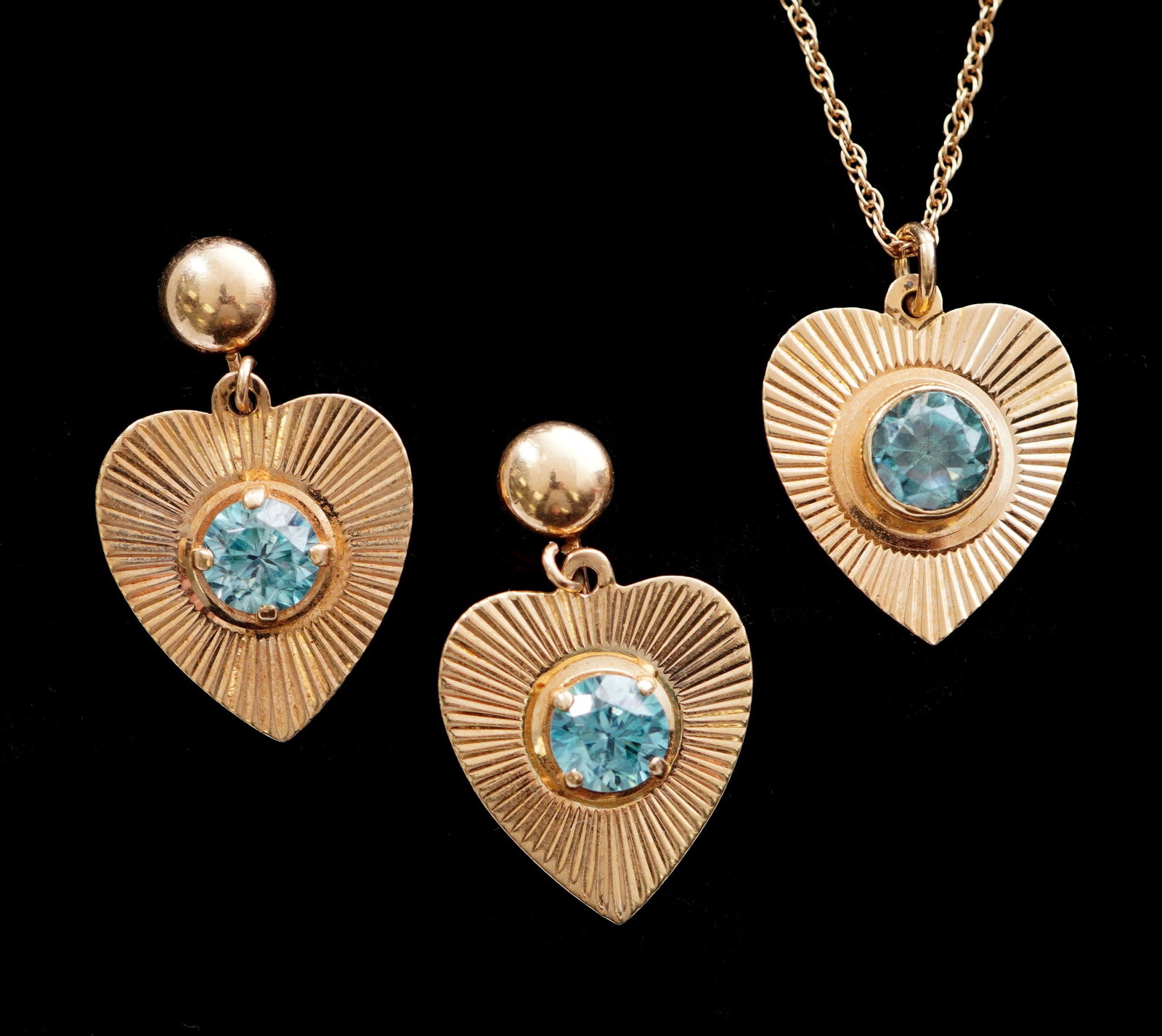 14k Gold Blue Topaz Necklace and Earclips (1 of 10)