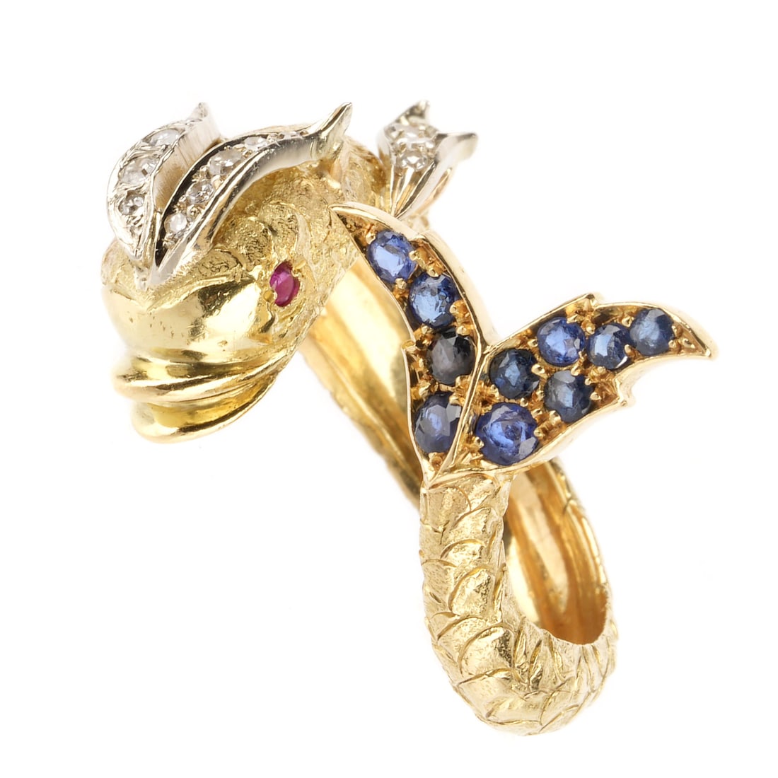 14k Gold Diamond Ruby & Sapphire Dolphin Ring (1 of 7)