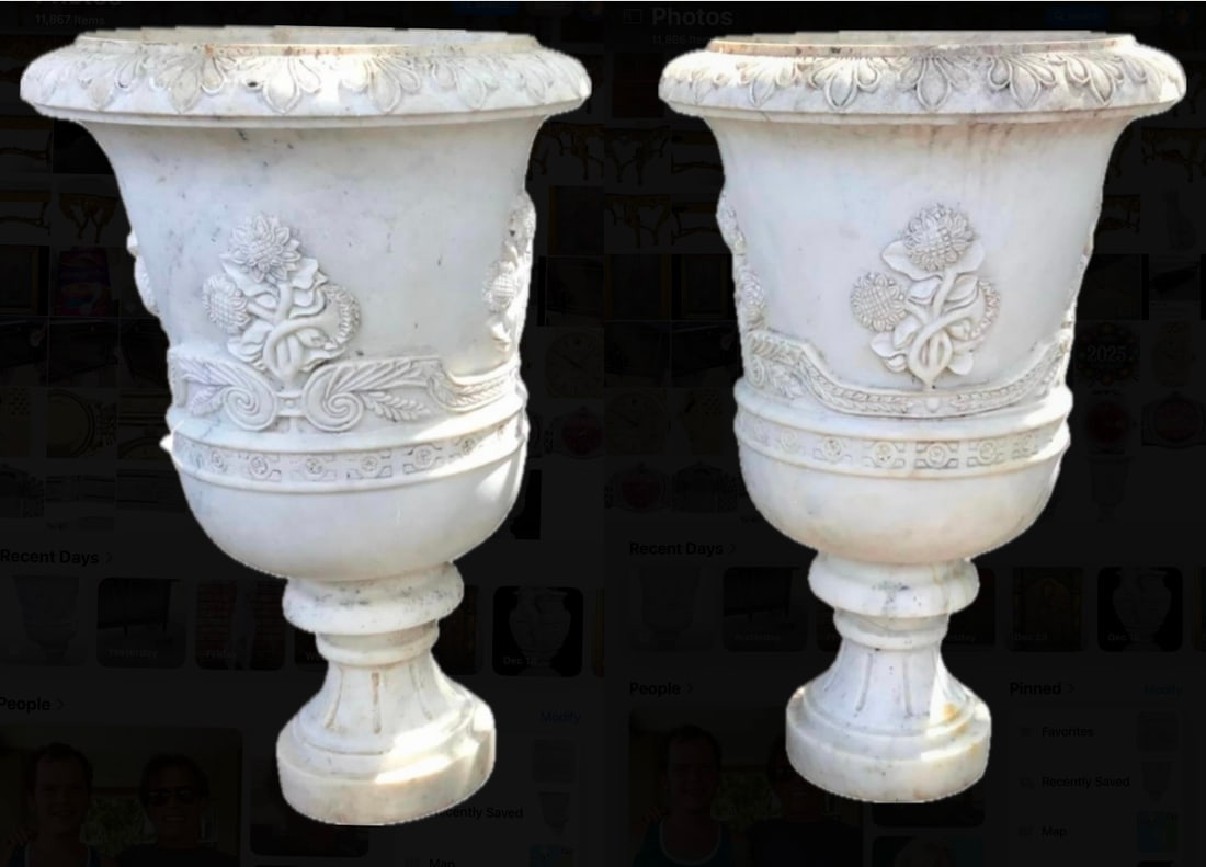 Pair Large Marble Garden Urn Planters (1 of 14)