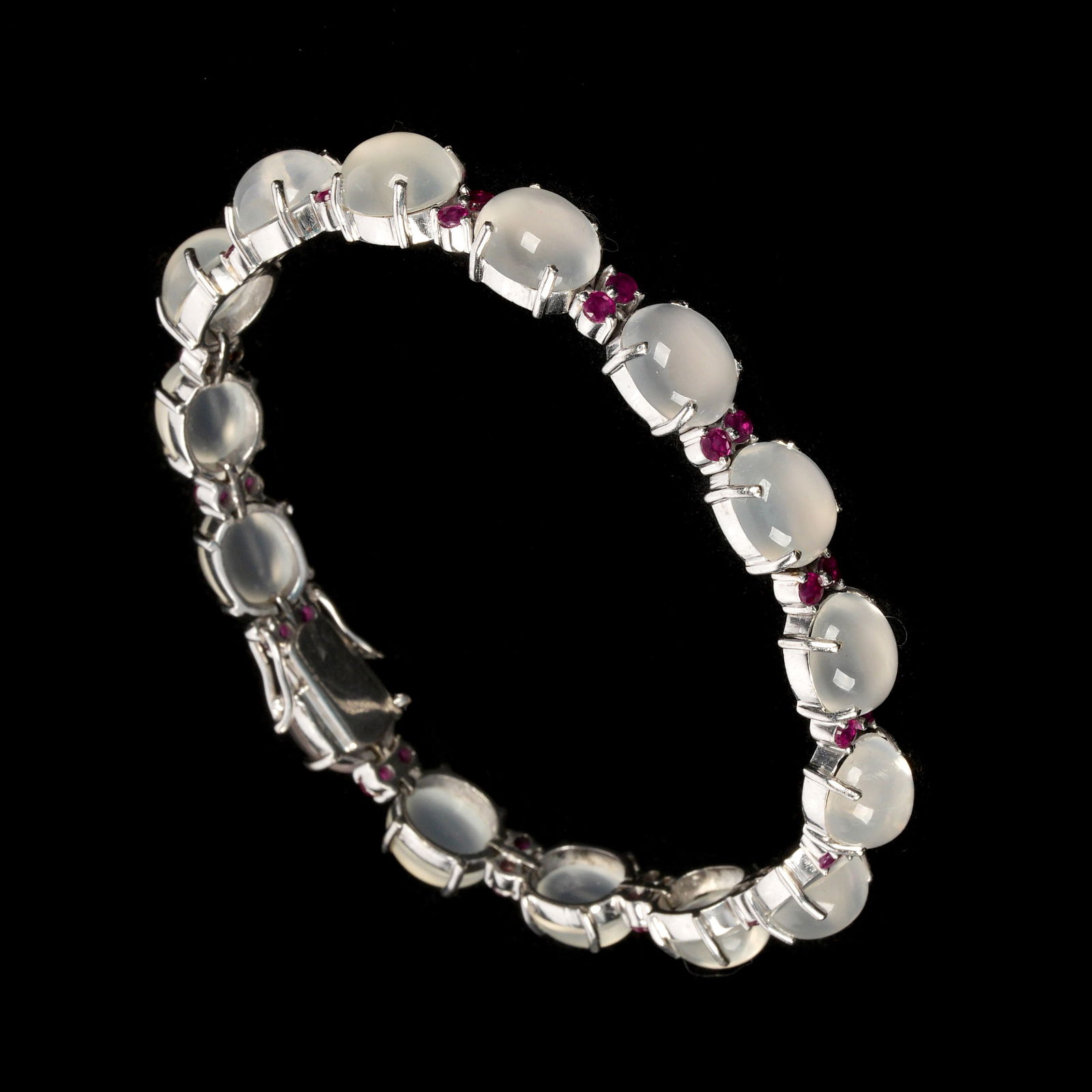 14k White Gold Moonstone & Ruby Bracelet (1 of 6)