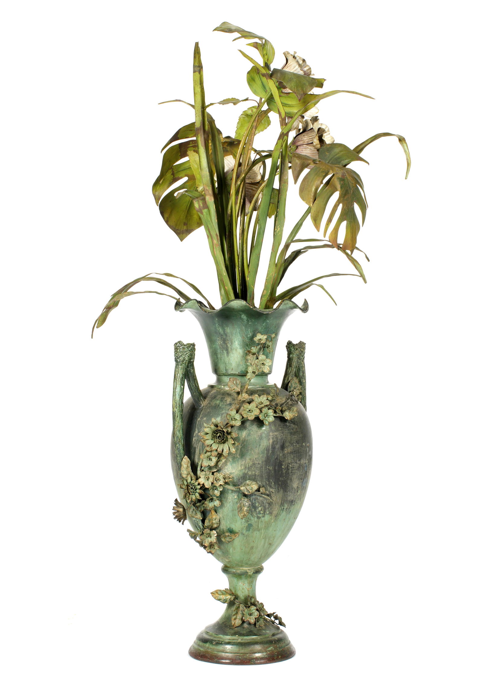 Patinated Metal Floor Vase with Flowers Lamp (1 of 8)
