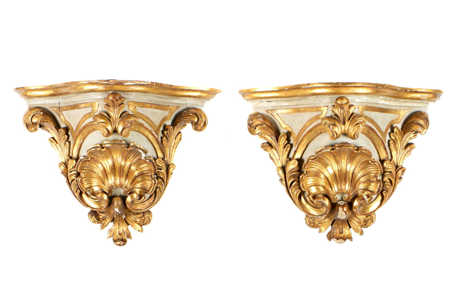 Pair 18th Century French Carved Painted Gilt Wood Sconces (1 of 6)