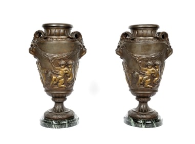 Pair Patinated Spelter Neoclassical Urns