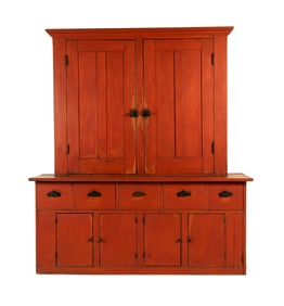 Large 19th Century American Red Stained Cabinet
