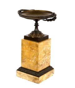 French Bronze Snake Handle and Marble Compote
