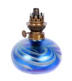 Bohemian Iridescent Art Glass Kerosene Lamp