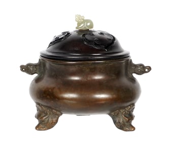 Chinese Ming Style Bronze Censer with Jade Finial