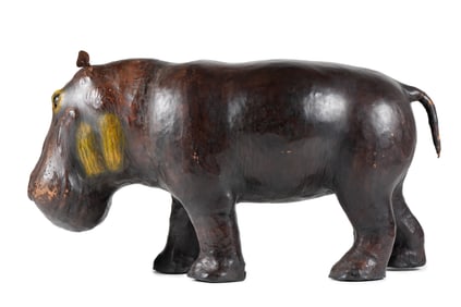 Large Leather Wrapped Hippo Stool