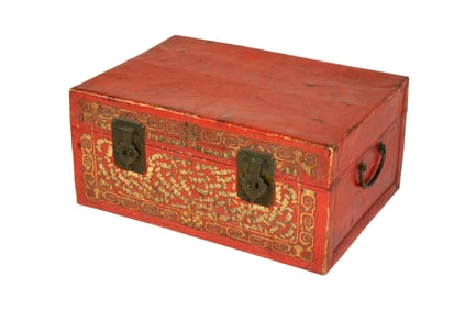 Chinese Tooled Leather Clad Trunk