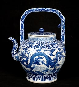 Chinese Blue & White Decorated Dragon Teapot