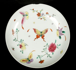 Antique Chinese Butterfly and Floral Porcelain Dis