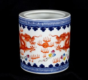 Chinese Famille Rose Dragon Cylinder Vase