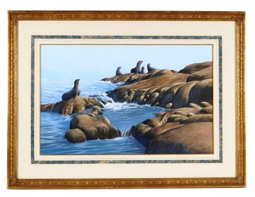 Roy Thompsen Seals on Coastline Painting