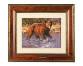 Wayne Cooper Bear in River Acrylic Painting