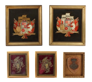 5 Framed Continental and Export Embroideries