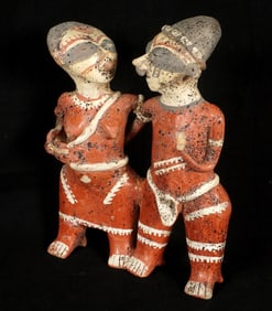Pair Pre Columbian Connected Pottery Figures
