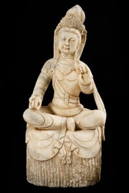 Chinese Carved Marble Sitting Guanyin