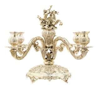 Ornate Italian 800 Silver Four Arm Candelabrum