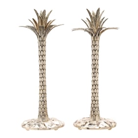 Pr Italian Tiffany Sterling Palm Tree Candlesticks