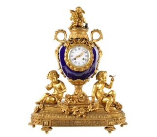 French Gilt Bronze and Porcelain Mantle Clock