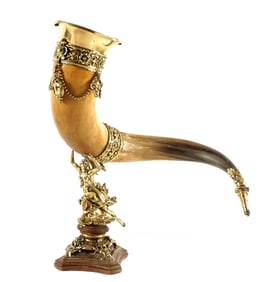 Large Gilt Bronze Figural Horn of Plenty