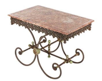 French Marble Top Iron Base Bakers Table