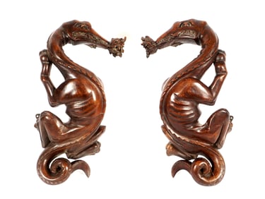 Important English Carved Dragon Curtain Rod Holder