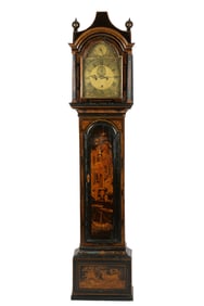English Black Lacquer Chinoiserie Tall Case Clock