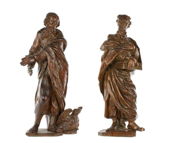 Pair Early Italian Carved Wood Scholars